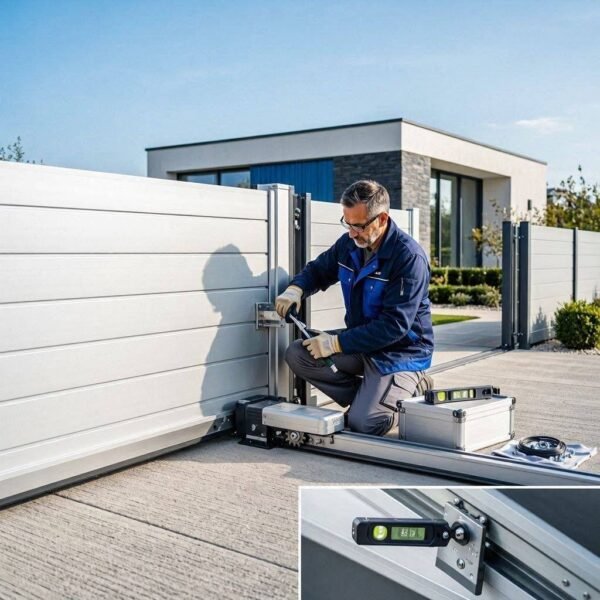 Experienced_technician_installing_a_premium_automatic_slidin